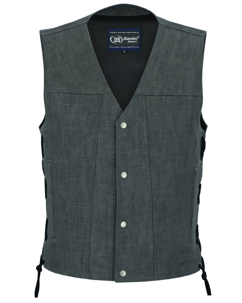 SOA RM918 Men's Rough Rub-Off Raw Finish Broken Gray Denim Vest - Image 8
