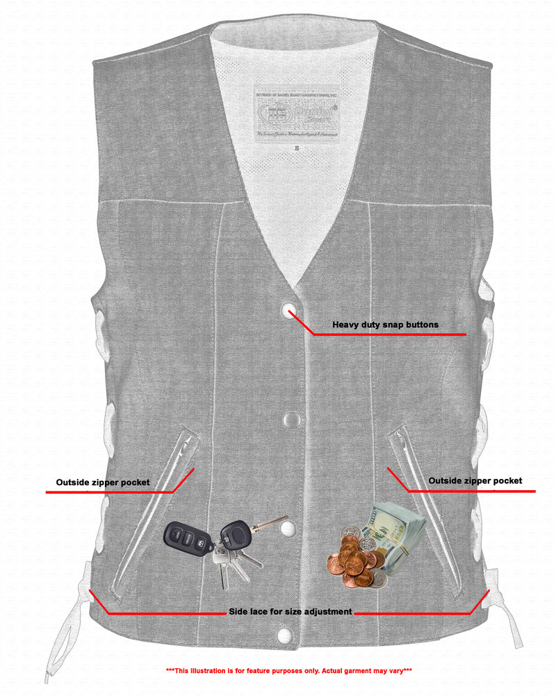 RM919 Women's Rough Rub-Off Raw Finish Broken Gray Denim Vest - Image 3