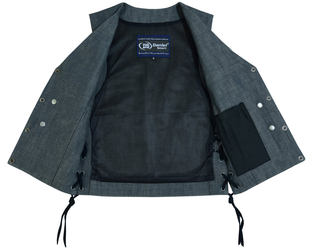 RM919 Women's Rough Rub-Off Raw Finish Broken Gray Denim Vest - Image 4