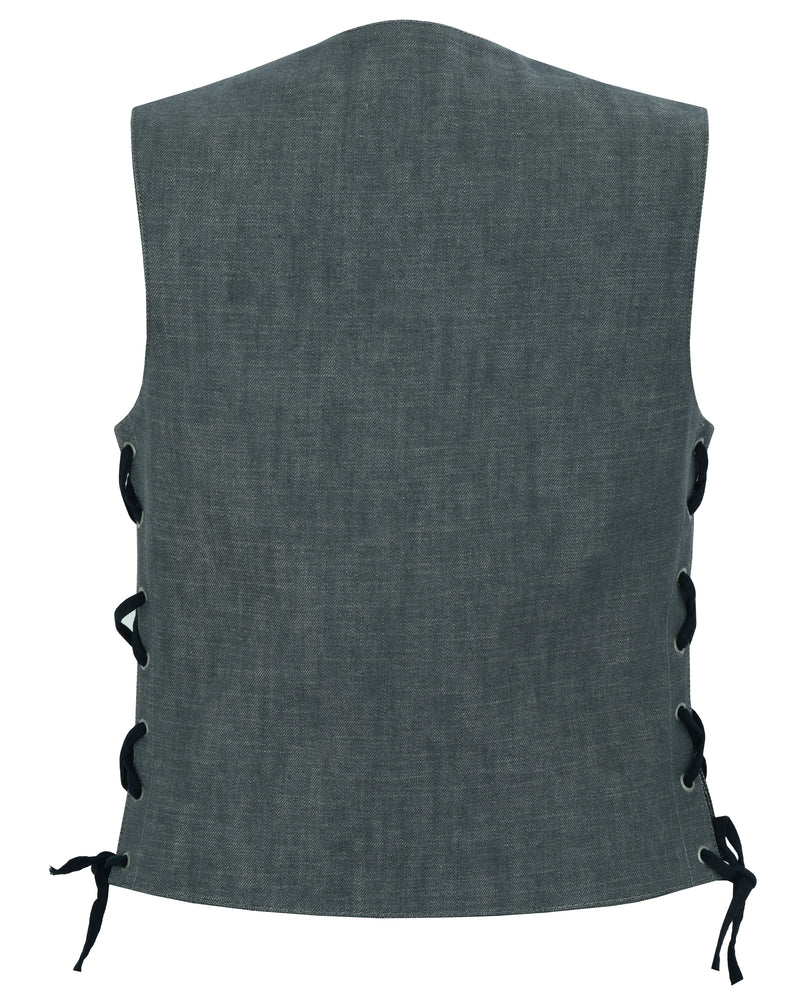 RM919 Women's Rough Rub-Off Raw Finish Broken Gray Denim Vest - Image 6