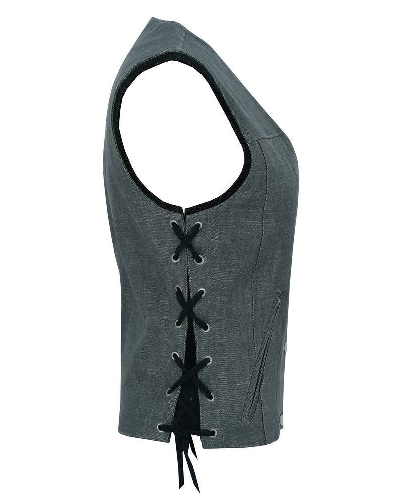 RM919 Women's Rough Rub-Off Raw Finish Broken Gray Denim Vest - Image 7