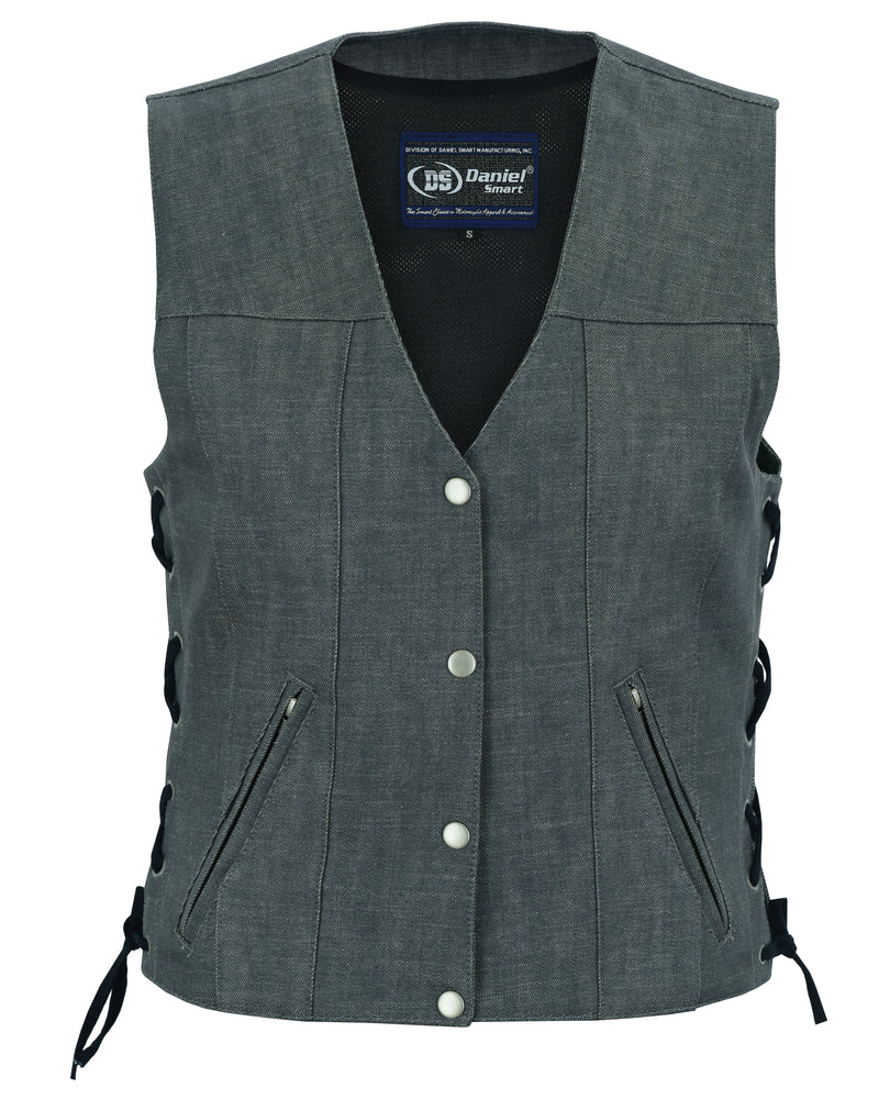 RM919 Women's Rough Rub-Off Raw Finish Broken Gray Denim Vest - Image 8