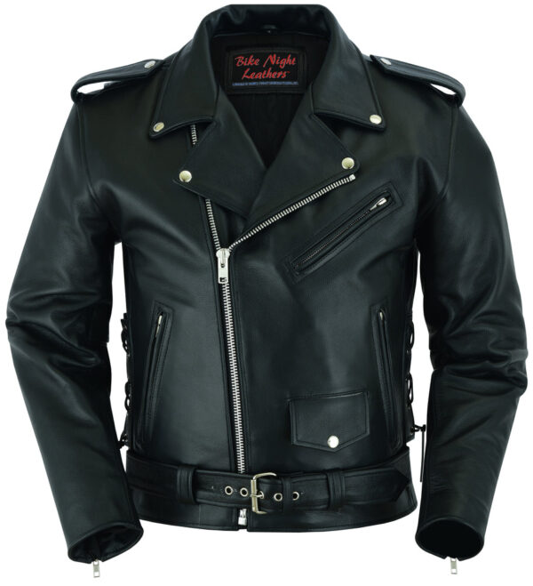RC711 Economy Motorcycle Classic Biker Leather Jacket - Side Laces - Image 9