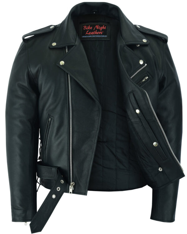 RC711 Economy Motorcycle Classic Biker Leather Jacket - Side Laces - Image 8