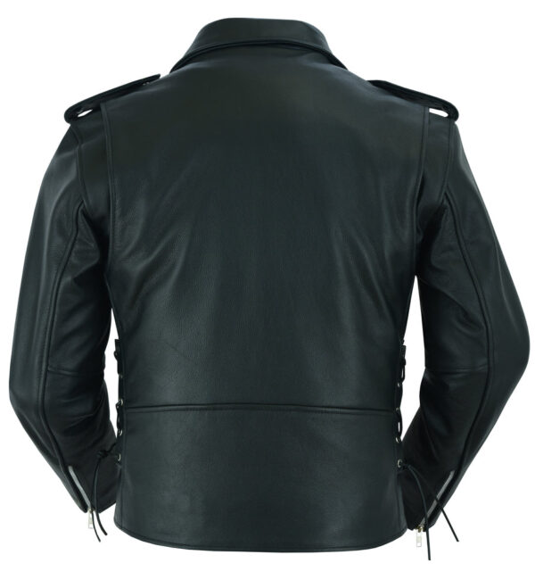 RC711 Economy Motorcycle Classic Biker Leather Jacket - Side Laces - Image 4