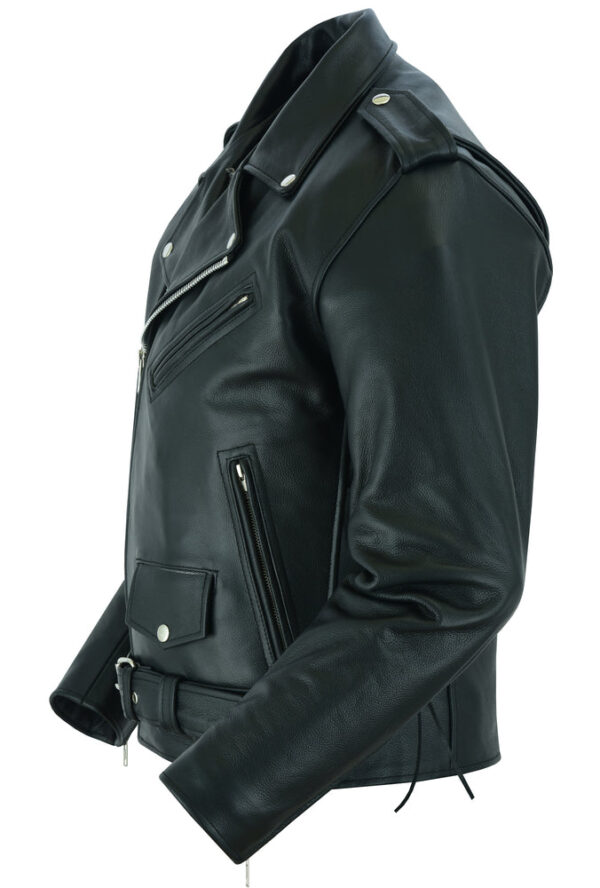 RC711 Economy Motorcycle Classic Biker Leather Jacket - Side Laces - Image 3