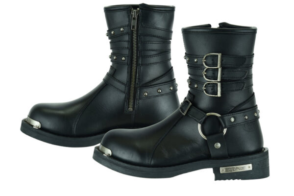 RC9767 Women's 9 Inch Black Triple Buckle Leather Harness Boot - Image 4