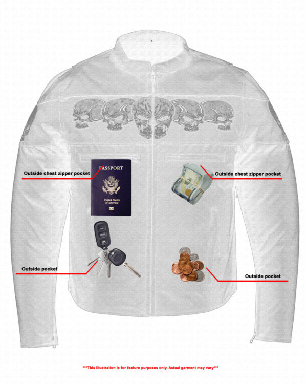 RC600 Men's Textile Scooter Style Jacket w/ Reflective Skulls - Image 5
