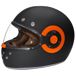 DOT Daytona Retro Full Face Motorcycle Helmet: Vintage Style for Men, Women, & Youth - Dull Black W/ Orange Accents
