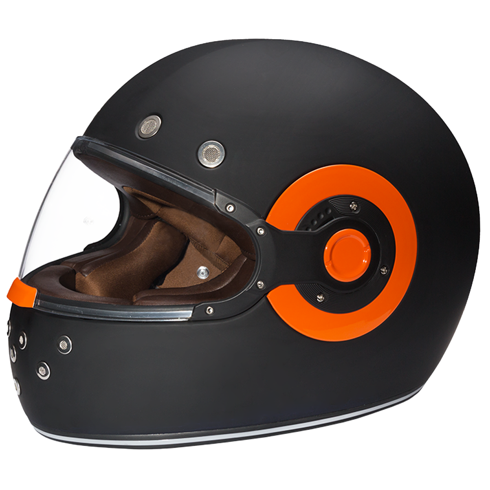 DOT Daytona Retro Full Face Motorcycle Helmet: Vintage Style for Men, Women, & Youth - Dull Black W/ Orange Accents