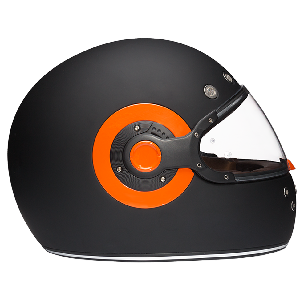 DOT Daytona Retro Full Face Motorcycle Helmet: Vintage Style for Men, Women, & Youth - Dull Black W/ Orange Accents - Image 4