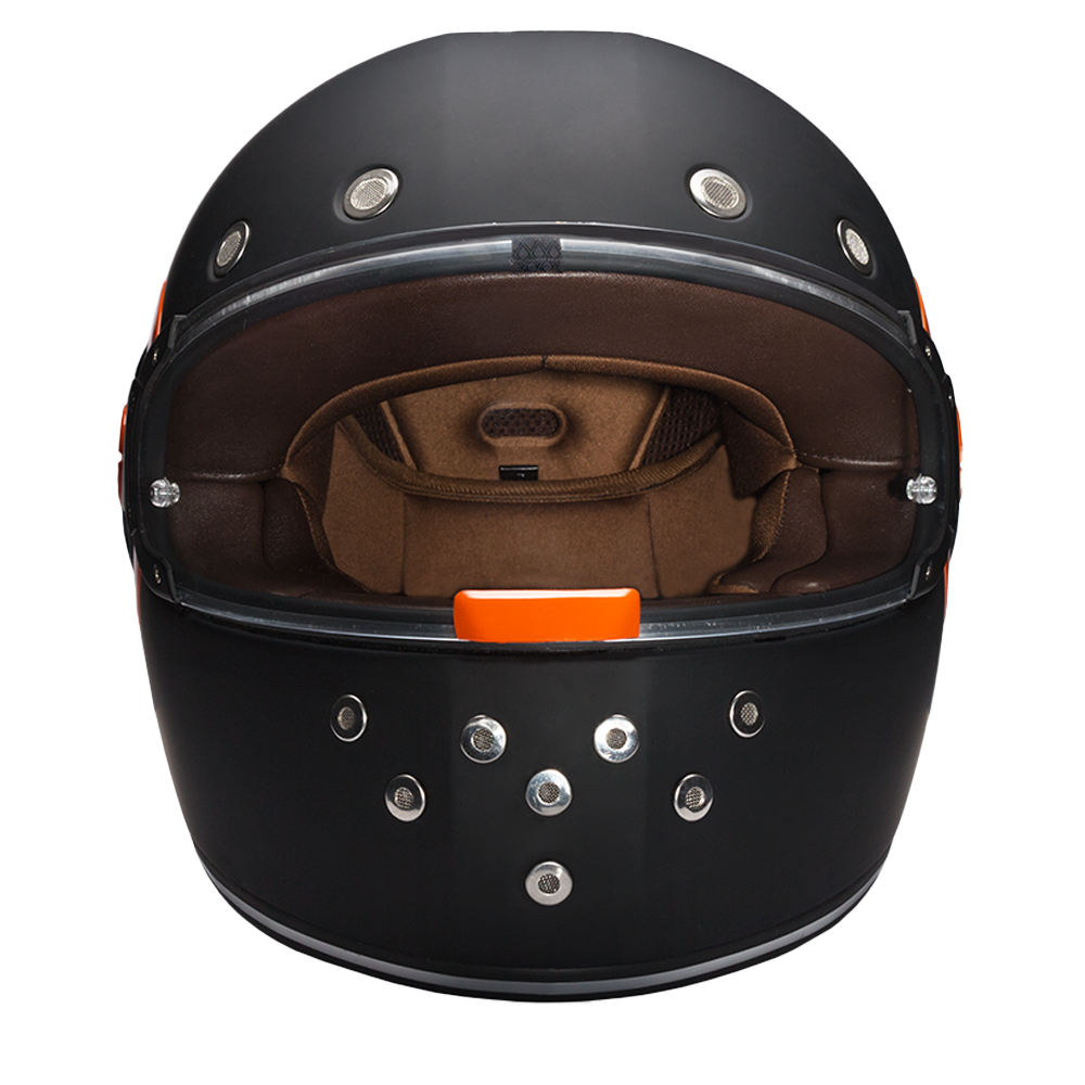 DOT Daytona Retro Full Face Motorcycle Helmet: Vintage Style for Men, Women, & Youth - Dull Black W/ Orange Accents - Image 5