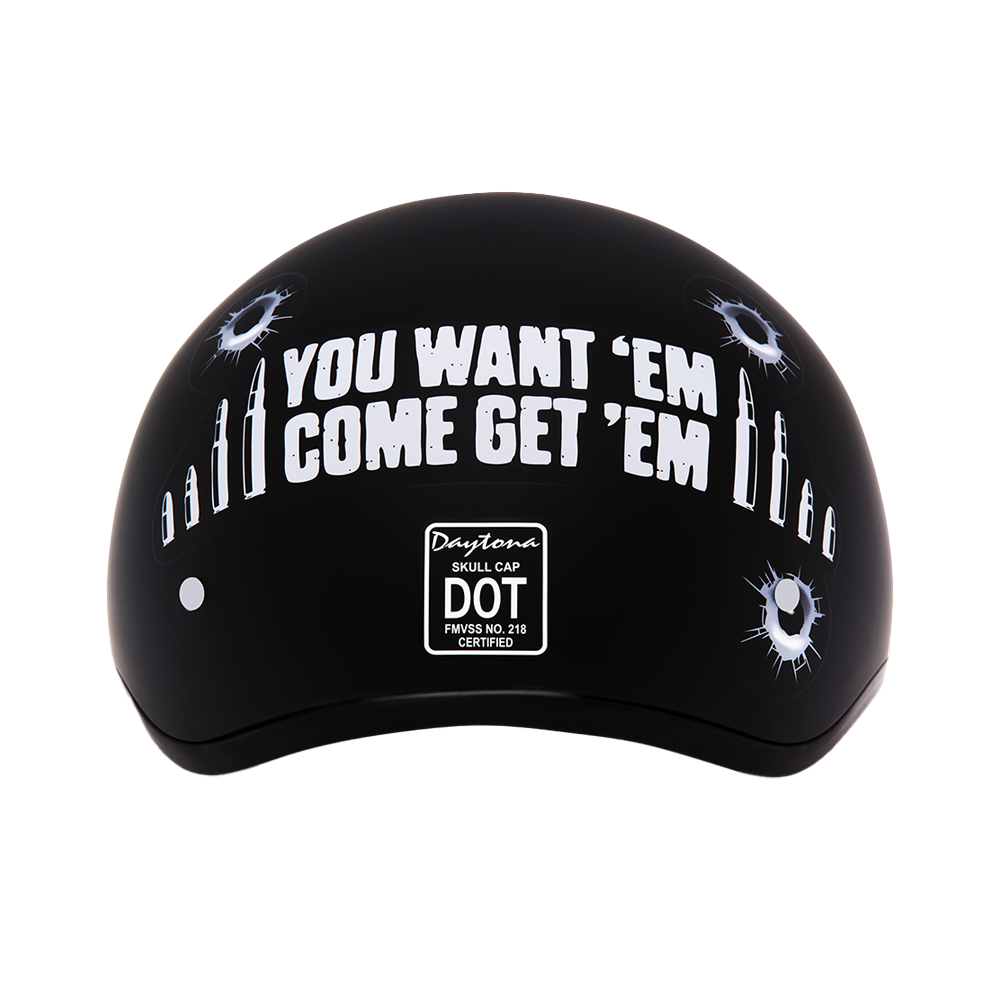 DOT Approved Daytona Motorcycle Half Face Helmet - Skull Cap Graphics for Men & Women, Scooters, ATVs, UTVs & Choppers - W/ Come Get 'Em - Image 4