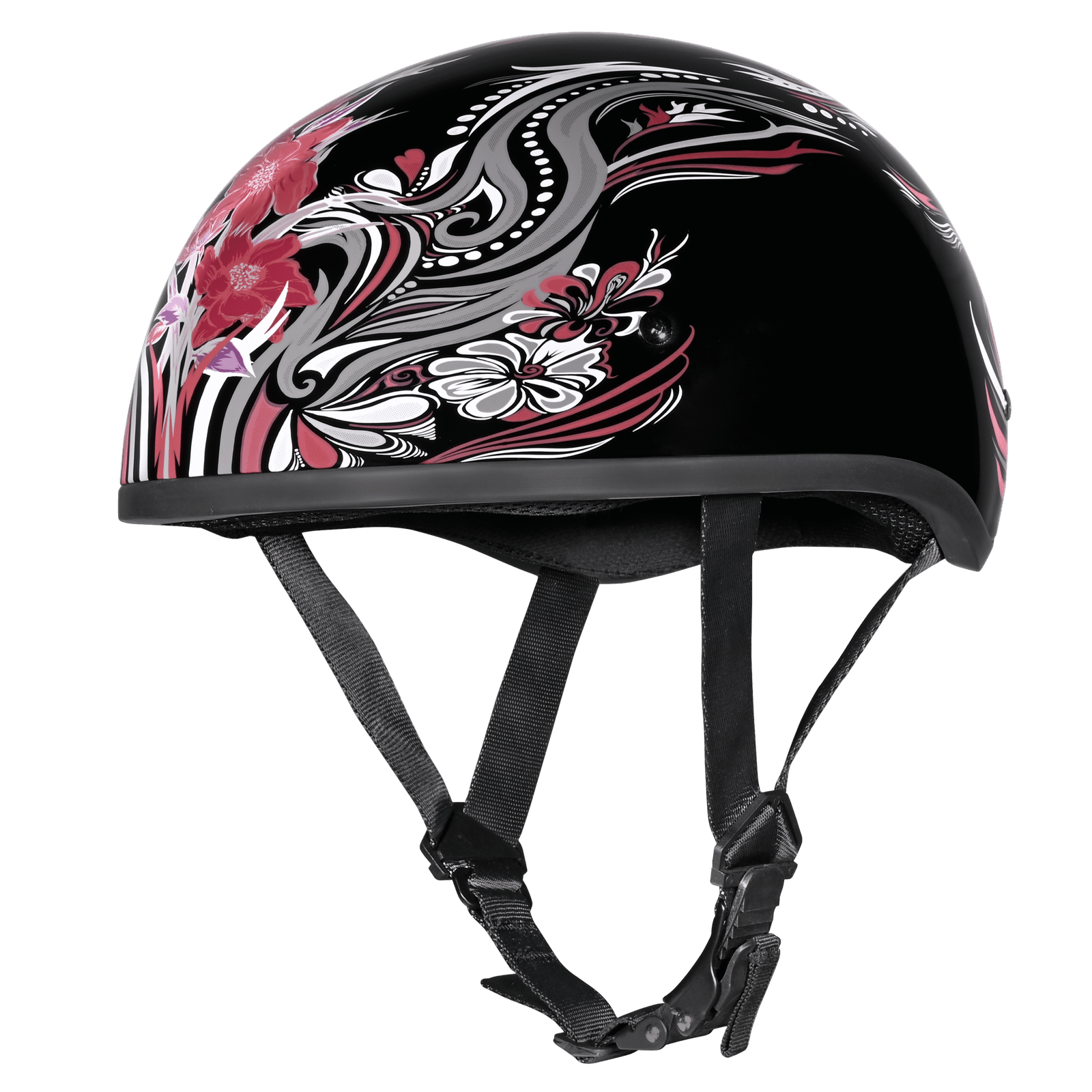 DOT Approved Daytona Motorcycle Half Face Helmet - Skull Cap Graphics for Men & Women, Scooters, ATVs, UTVs & Choppers - W/ Boss Bitch