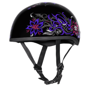 DOT Approved Daytona Motorcycle Half Face Helmet - Skull Cap Graphics for Men & Women, Scooters, ATVs, UTVs & Choppers - W/ Flowers