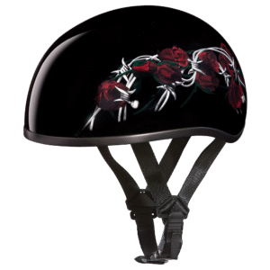 DOT Approved Daytona Motorcycle Half Face Helmet - Skull Cap Graphics for Men & Women, Scooters, ATVs, UTVs & Choppers - W/ Barbed Roses