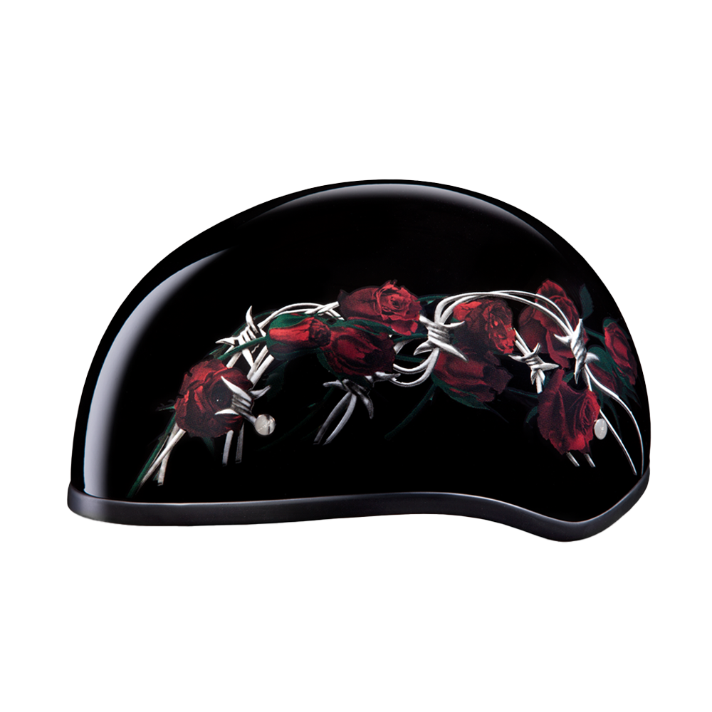 DOT Approved Daytona Motorcycle Half Face Helmet - Skull Cap Graphics for Men & Women, Scooters, ATVs, UTVs & Choppers - W/ Barbed Roses - Image 2