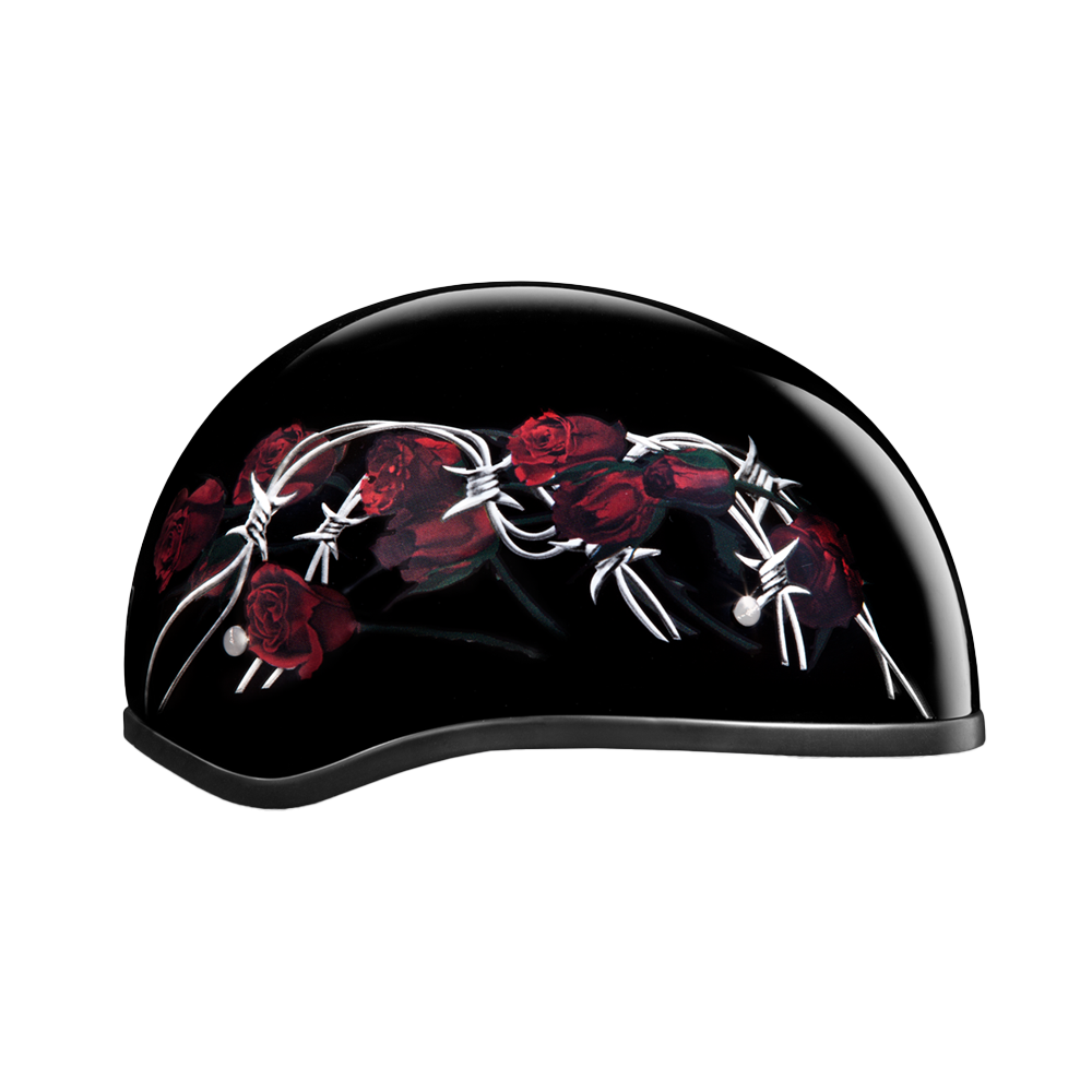 DOT Approved Daytona Motorcycle Half Face Helmet - Skull Cap Graphics for Men & Women, Scooters, ATVs, UTVs & Choppers - W/ Barbed Roses - Image 4
