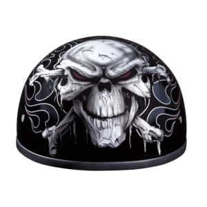 DOT Approved Daytona Motorcycle Half Face Helmet - Skull Cap Graphics for Men & Women, Scooters, ATVs, UTVs & Choppers - W/ Cross Bones