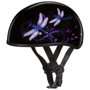 DOT Approved Daytona Motorcycle Half Face Helmet - Skull Cap Graphics for Men & Women, Scooters, ATVs, UTVs & Choppers - W/ Dragonfly