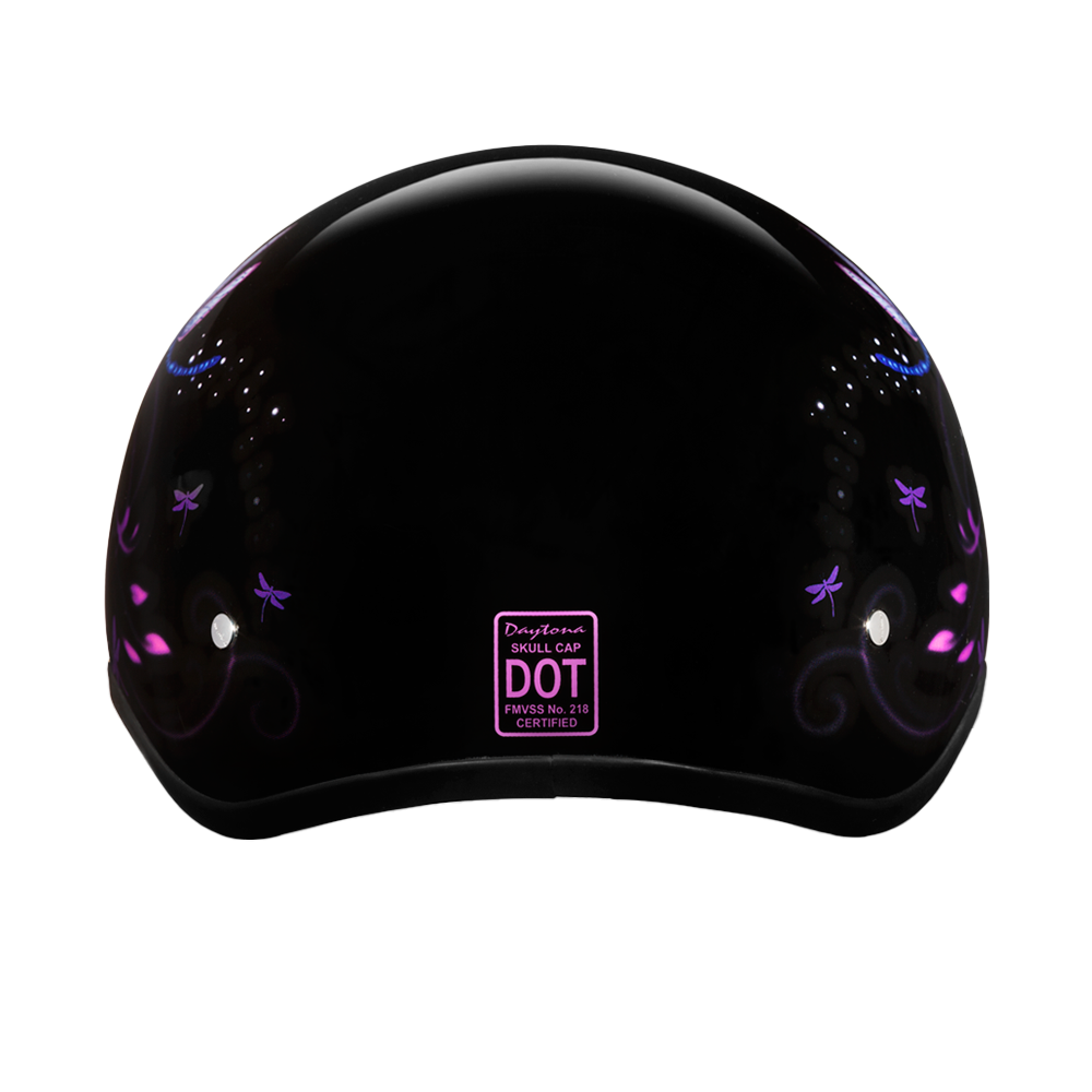 DOT Approved Daytona Motorcycle Half Face Helmet - Skull Cap Graphics for Men & Women, Scooters, ATVs, UTVs & Choppers - W/ Dragonfly - Image 3