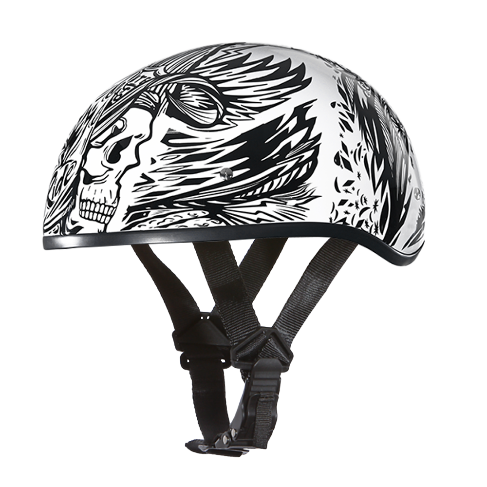 DOT Approved Daytona Motorcycle Half Face Helmet - Skull Cap Graphics for Men & Women, Scooters, ATVs, UTVs & Choppers - W/ Live Fast - Image 2