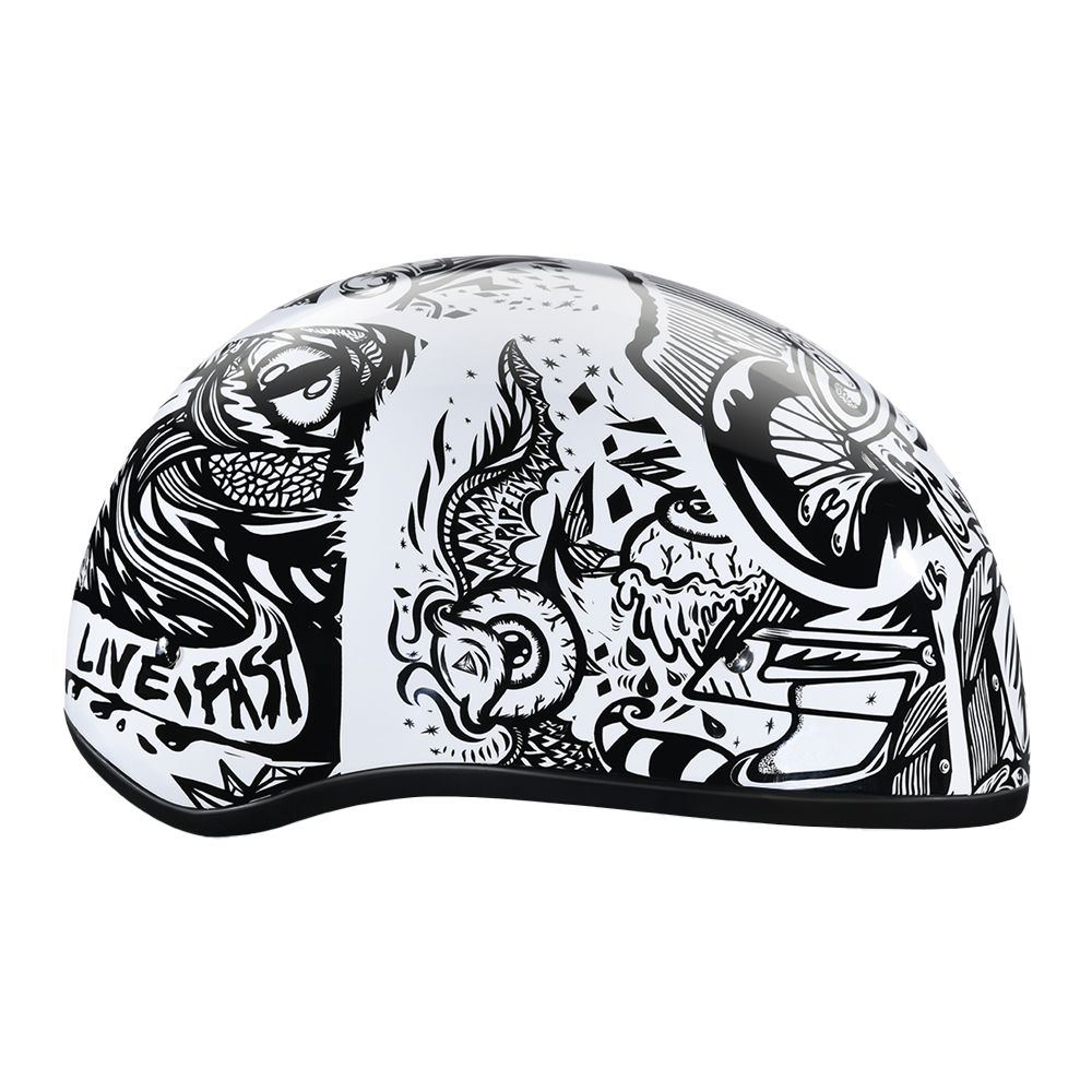 DOT Approved Daytona Motorcycle Half Face Helmet - Skull Cap Graphics for Men & Women, Scooters, ATVs, UTVs & Choppers - W/ Live Fast - Image 5
