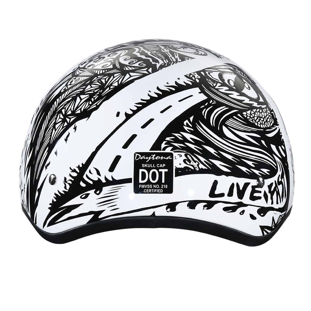 DOT Approved Daytona Motorcycle Half Face Helmet - Skull Cap Graphics for Men & Women, Scooters, ATVs, UTVs & Choppers - W/ Live Fast - Image 4