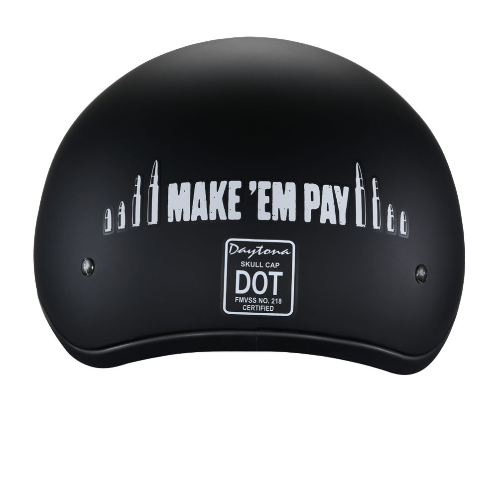 DOT Approved Daytona Motorcycle Half Face Helmet - Skull Cap Graphics for Men & Women, Scooters, ATVs, UTVs & Choppers - W/ Make 'Em Pay - Image 4
