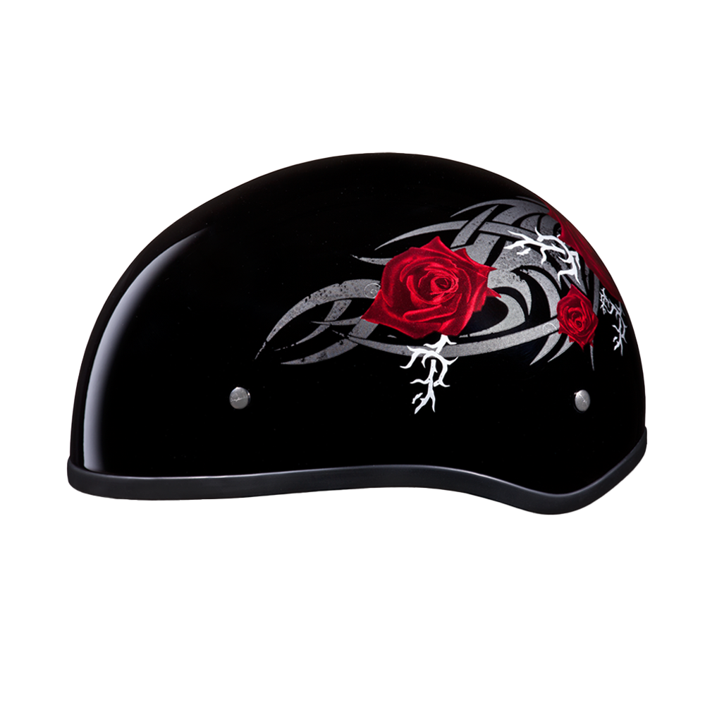 DOT Approved Daytona Motorcycle Half Face Helmet - Skull Cap Graphics for Men & Women, Scooters, ATVs, UTVs & Choppers - W/ Rose - Image 3
