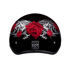 DOT Approved Daytona Motorcycle Half Face Helmet - Skull Cap Graphics for Men & Women, Scooters, ATVs, UTVs & Choppers - W/ Rose