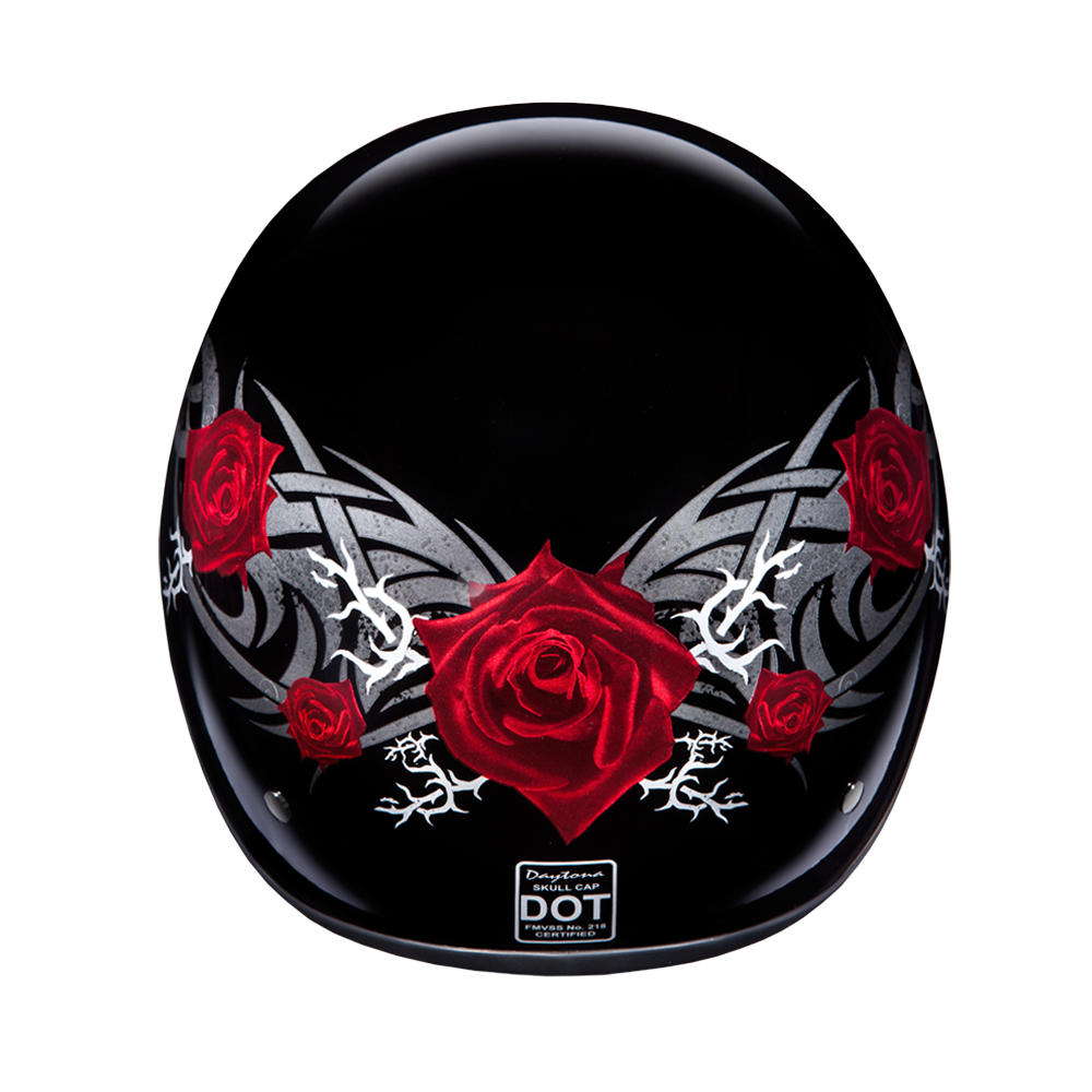 DOT Approved Daytona Motorcycle Half Face Helmet - Skull Cap Graphics for Men & Women, Scooters, ATVs, UTVs & Choppers - W/ Rose - Image 4