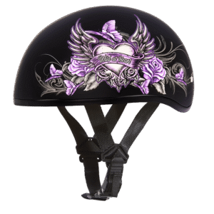 DOT Approved Daytona Motorcycle Half Face Helmet - Skull Cap Graphics for Men & Women, Scooters, ATVs, UTVs & Choppers - W/ Wild At Heart